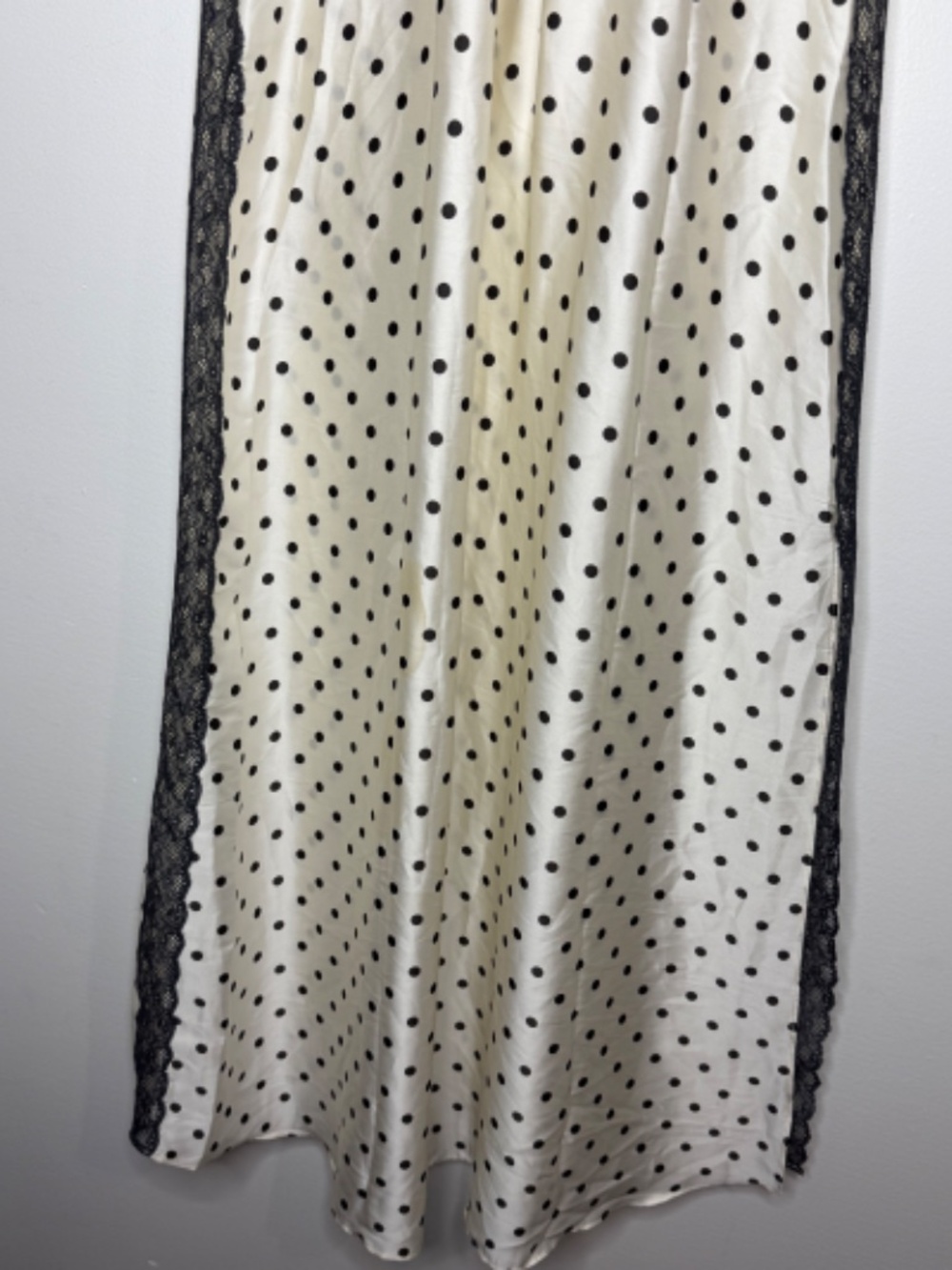 timately Free People Satin Polka Dot Lace Maxi Slip Dress Ivory Black Coquette - Picture 7 of 11